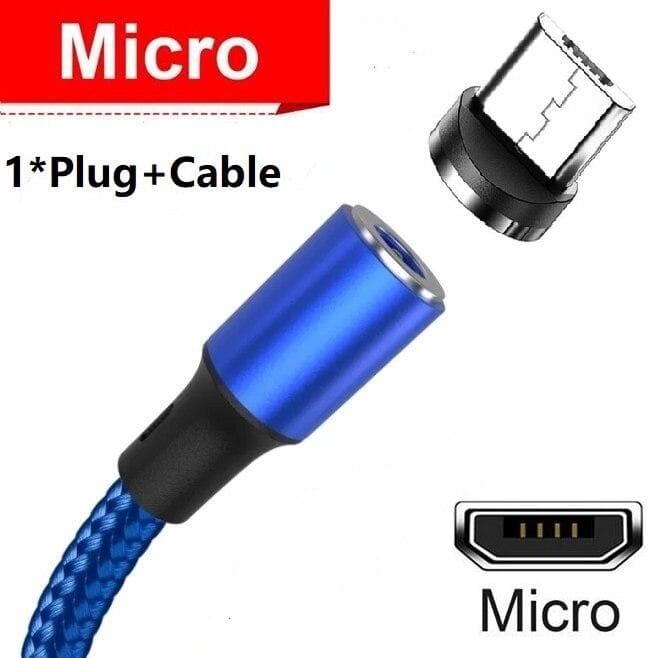 Convenient 1M 2M Magnetic LED Charging Cable for iPhone - Fast and Durable Micro USB C Cable 1M Cable+Micro USB Plug blue