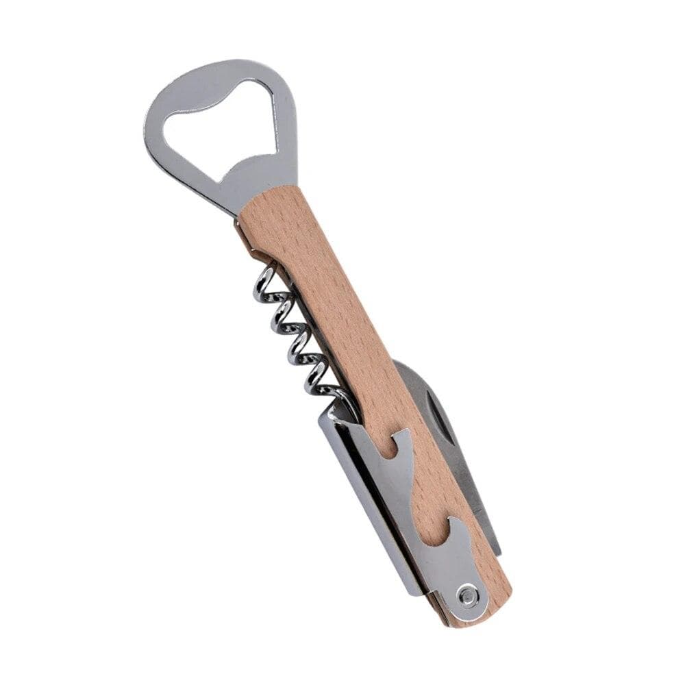 Wood Handle Wine Bottle Corkscrew with Beer Cap Openers for Waiters Bartenders Beech Wood Handle
