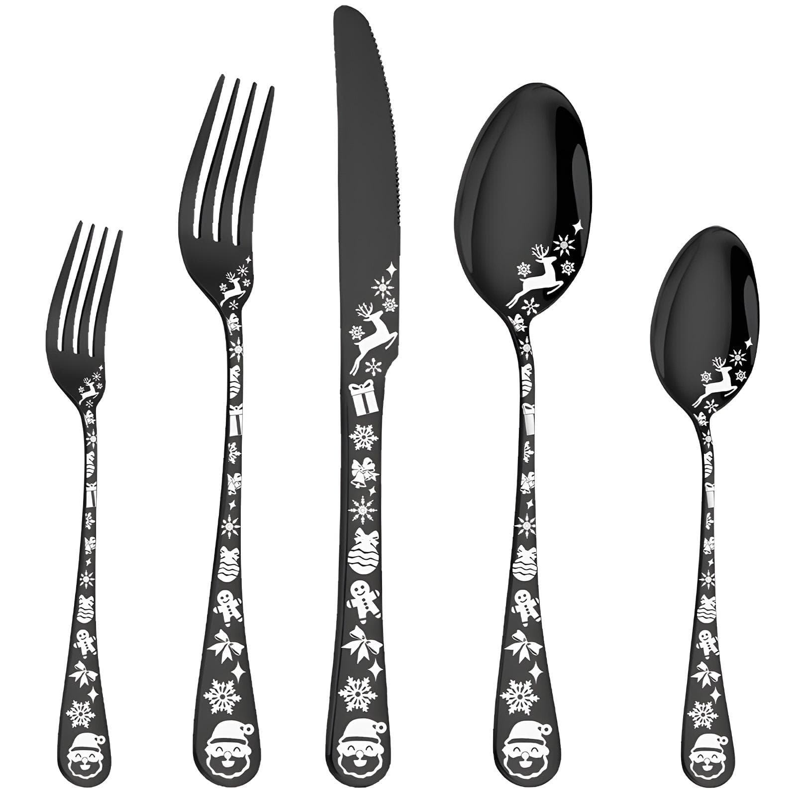 40-Piece Gold Silverware Set Service for 5 Stainless Steel Flatware Cutlery Set with Round Edge 20pcs Set black