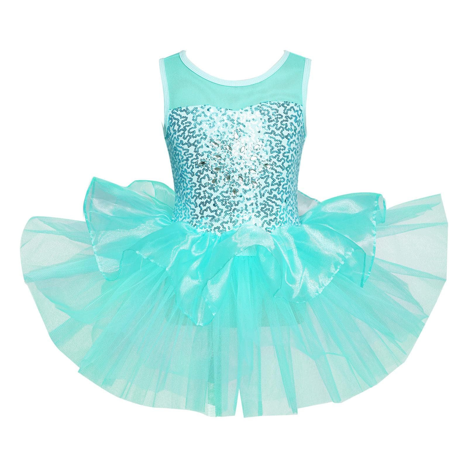 Ballet Leotard Dress for Kids Girls Shiny Sequins Tutu 4 Layers Skirt Ballerina Dance Wear 3-4 Years green