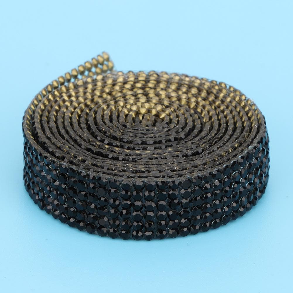 1m Rhinestone Crystal Glass Mesh Banding Iron On Applique Wedding Dress Shoes Trim (Black) black