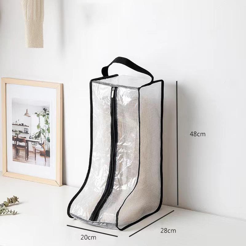 Boots Storage Bag Waterproof Dustproof Transparent Shoes Protection Bag Zippered Portable Boots Pocket Household Travel Storage L black