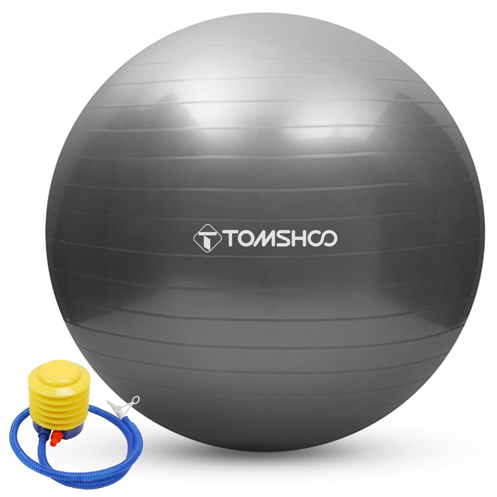 TOMSHOO Anti-burst Yoga Ball 45cm/55cm/65cm/75cm Stability Balance Ball Pilates Barre Physical 55cm silver