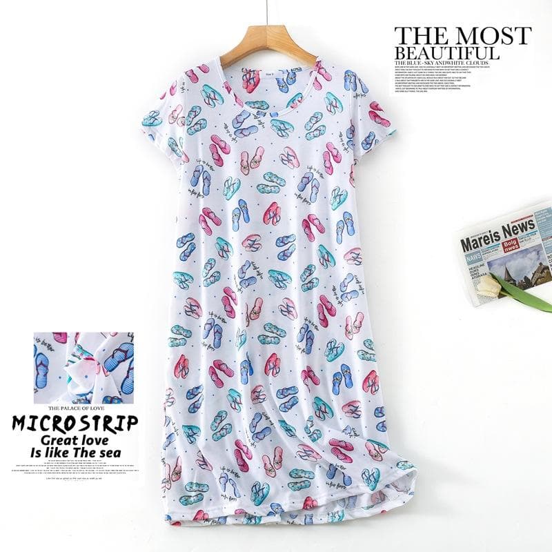 Plus size Summer Women Nightdress Short sleeve Cute cartoon sleepwear sweet O Neck Nightgowns Pyjamas Lady's Cotton sleepdress M