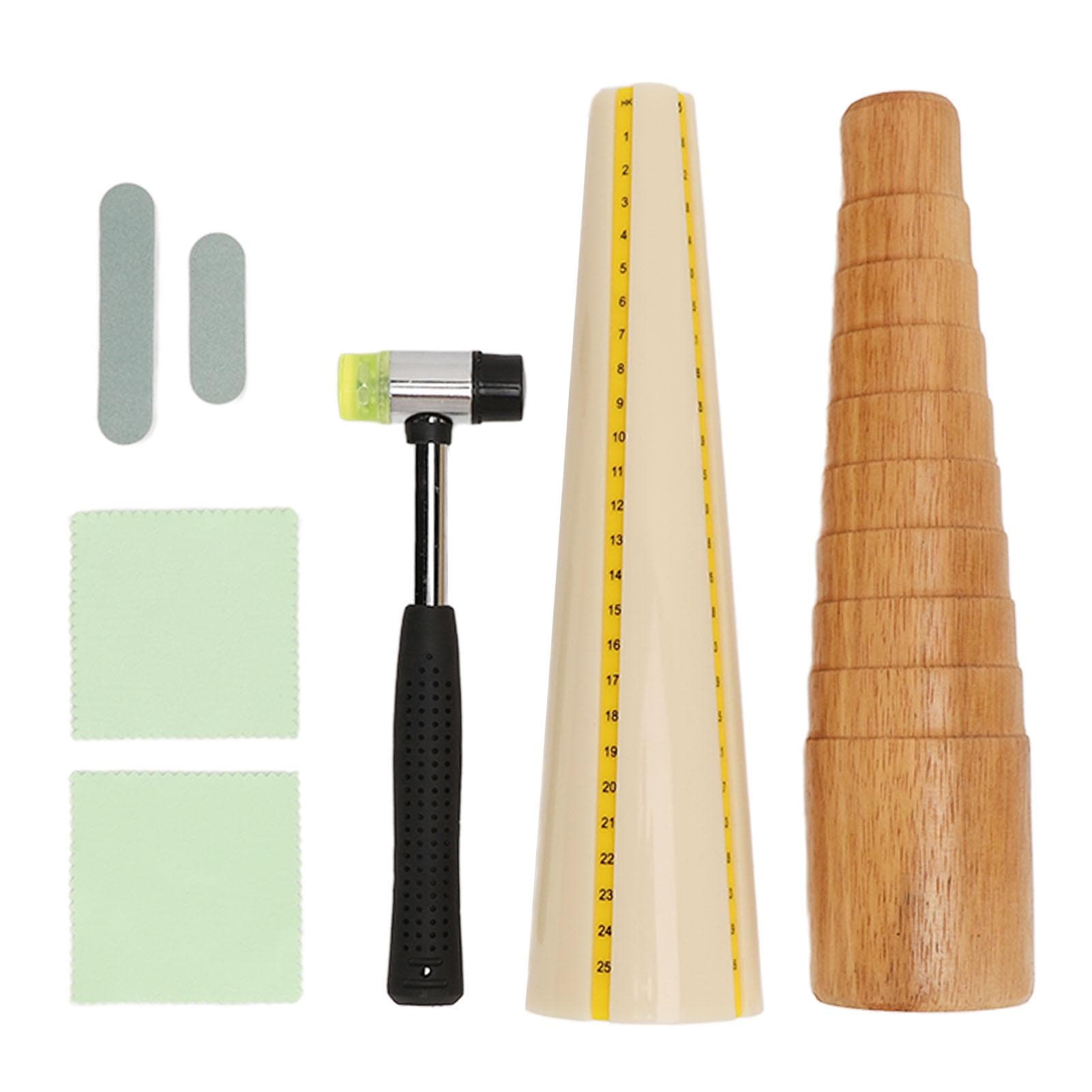 7pcs Jewelry Sizer Tools Wooden Step Bracelet Mandrel Sizer Rubber Hammer Mallet Bangle Shaper Tool