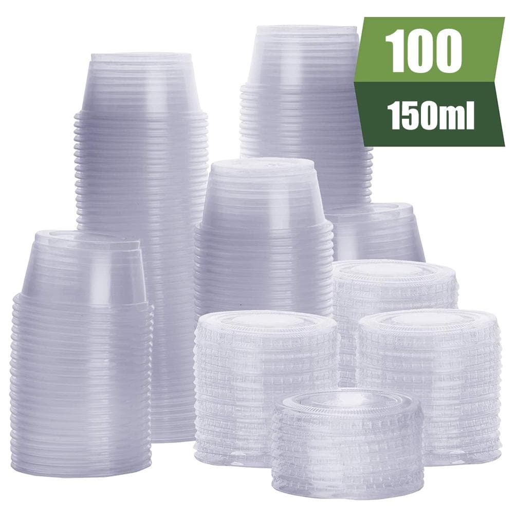 100Pcs Disposable Jello Shot Cups Plastic Portion Cups With Lids Condiment Containers