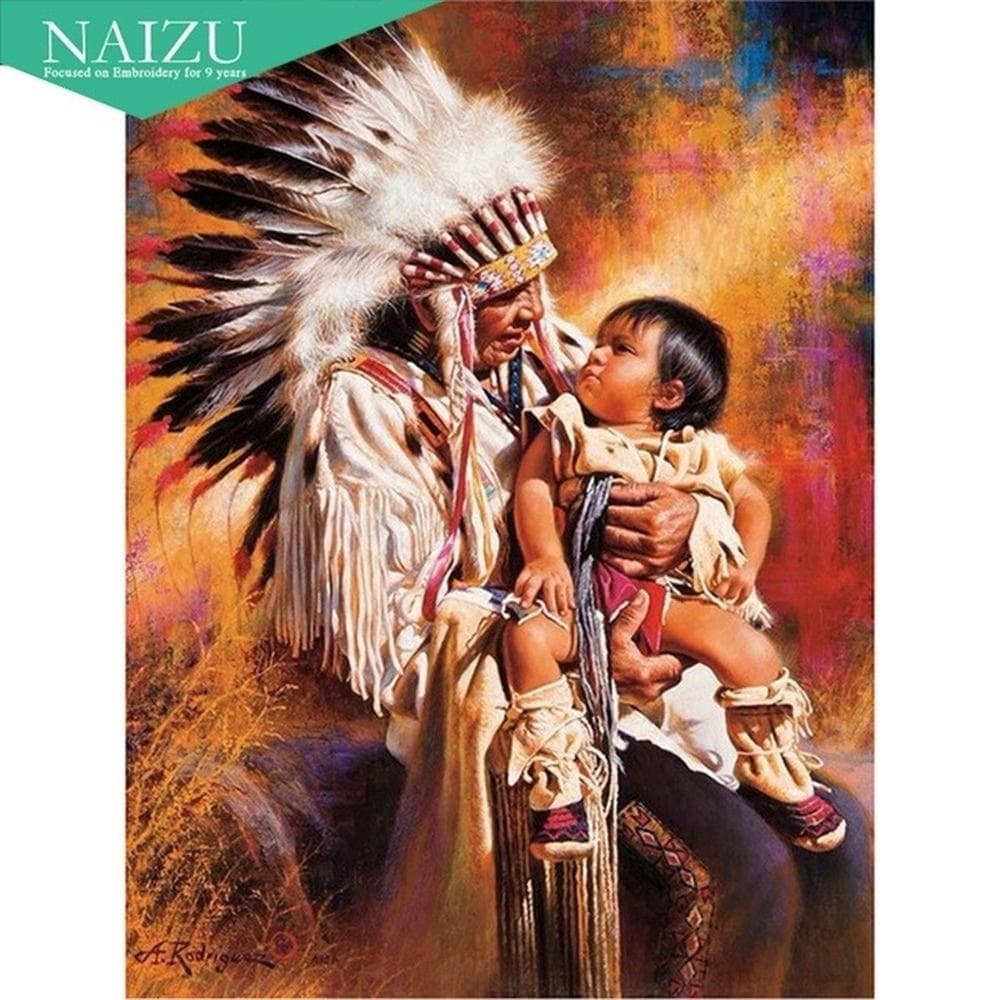 5D DIY Diamond Painting Indian & Baby Full Square Drill Embroidery Set Cross Stitch Mosaic 20X30CM