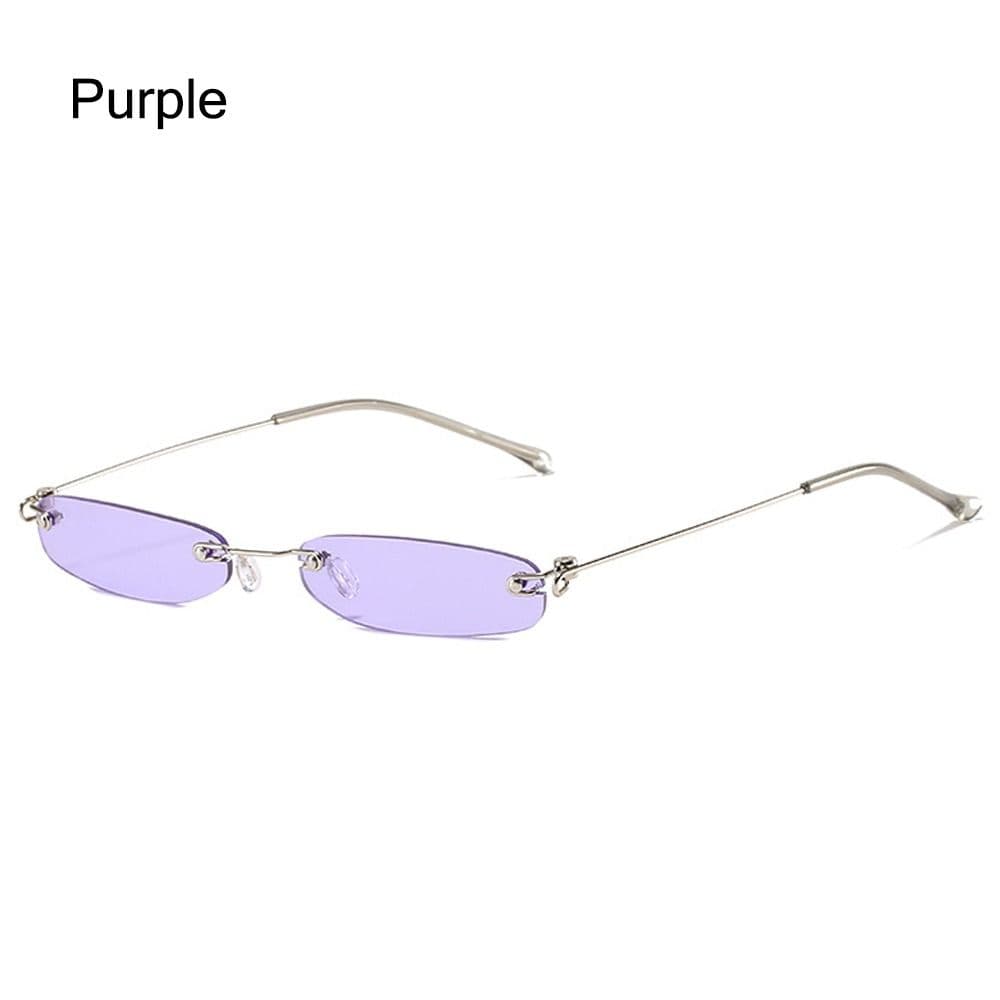 Fashion Rimless Rectangle Sunglasses UV400 Clear Lens Narrow Frameless Small Sun Glasses for Women Men