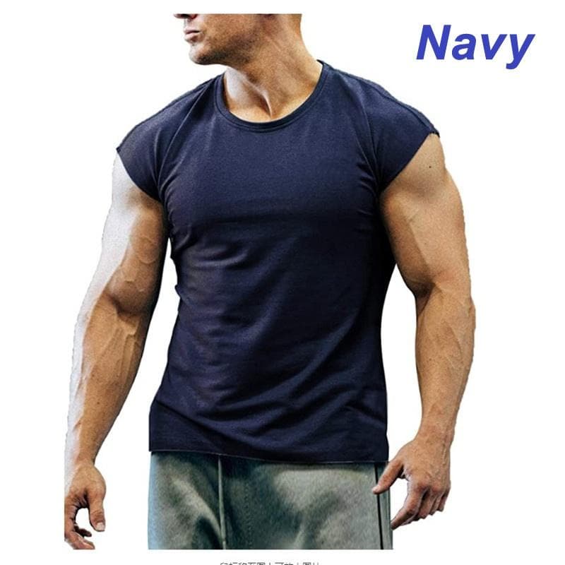 Men's T-Shirts Fashion Short Sleeved Fitness Bodybuilding Shirt For Men Workout Slim Fit Cotton tee tops XL navy blue