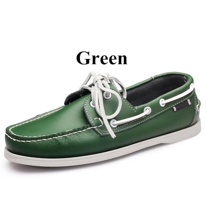Men's Genuine Leather Driving Boat Shoes,Brand Design Flats Loafers for Men 43 green