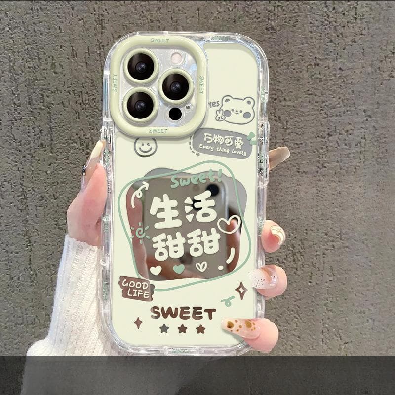 Applicable To Apple 16 Mobile Phone Case Iphone15 Small Cute Cartoon 11 Cream Mirror Anti-fall 12 Transparent Xs Women's Style Apple SE (2nd generation)