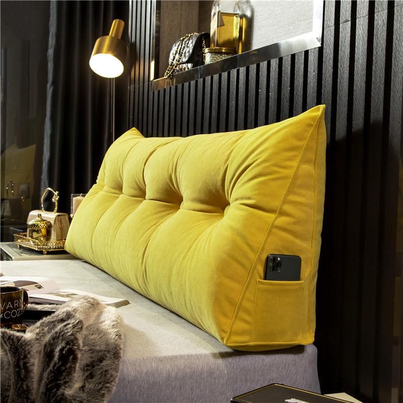 Large Triangular Headboard Wedge Bed Rest Reading Pillow Backrest Positioning Support Bolster Back Cushion with Removable Cover 60*50*20CM yellow