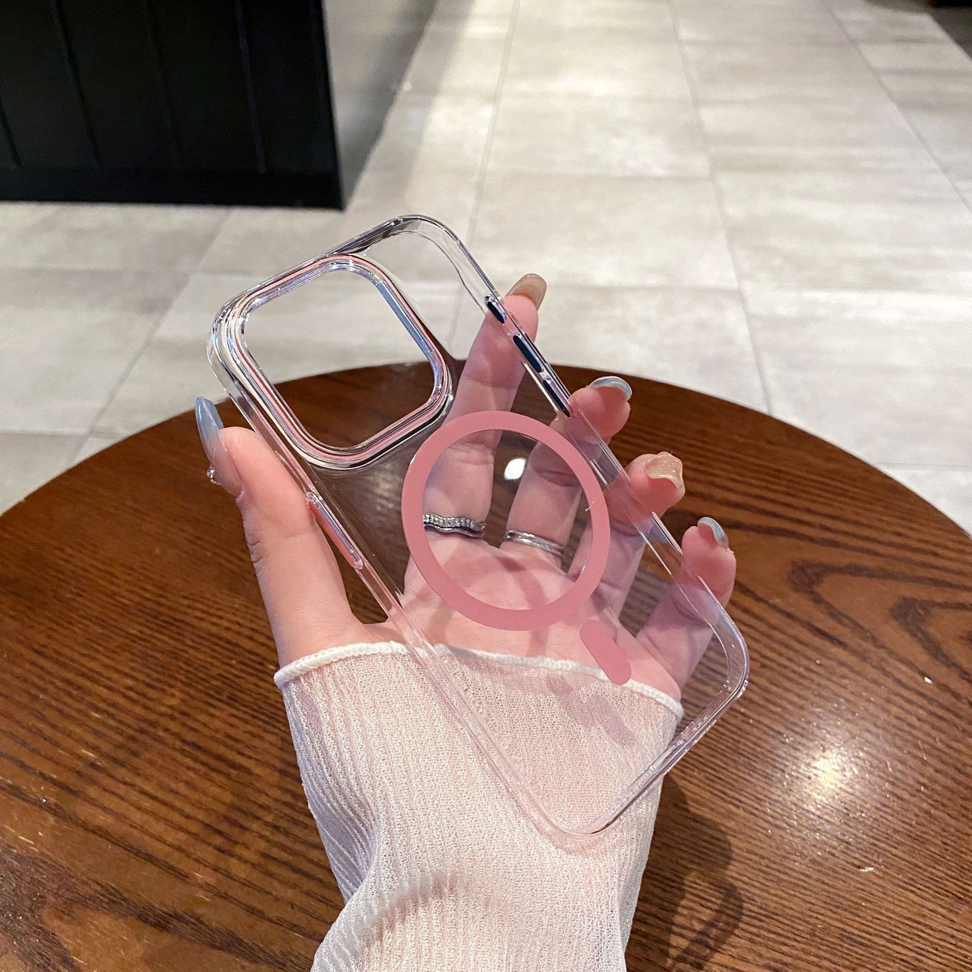 Applicable To IPhone16PROMAX Mobile Phone Case Simple Transparent Color Magnetic Charging Apple 15 Anti-fall PC Hard Case iPhone 12 pink