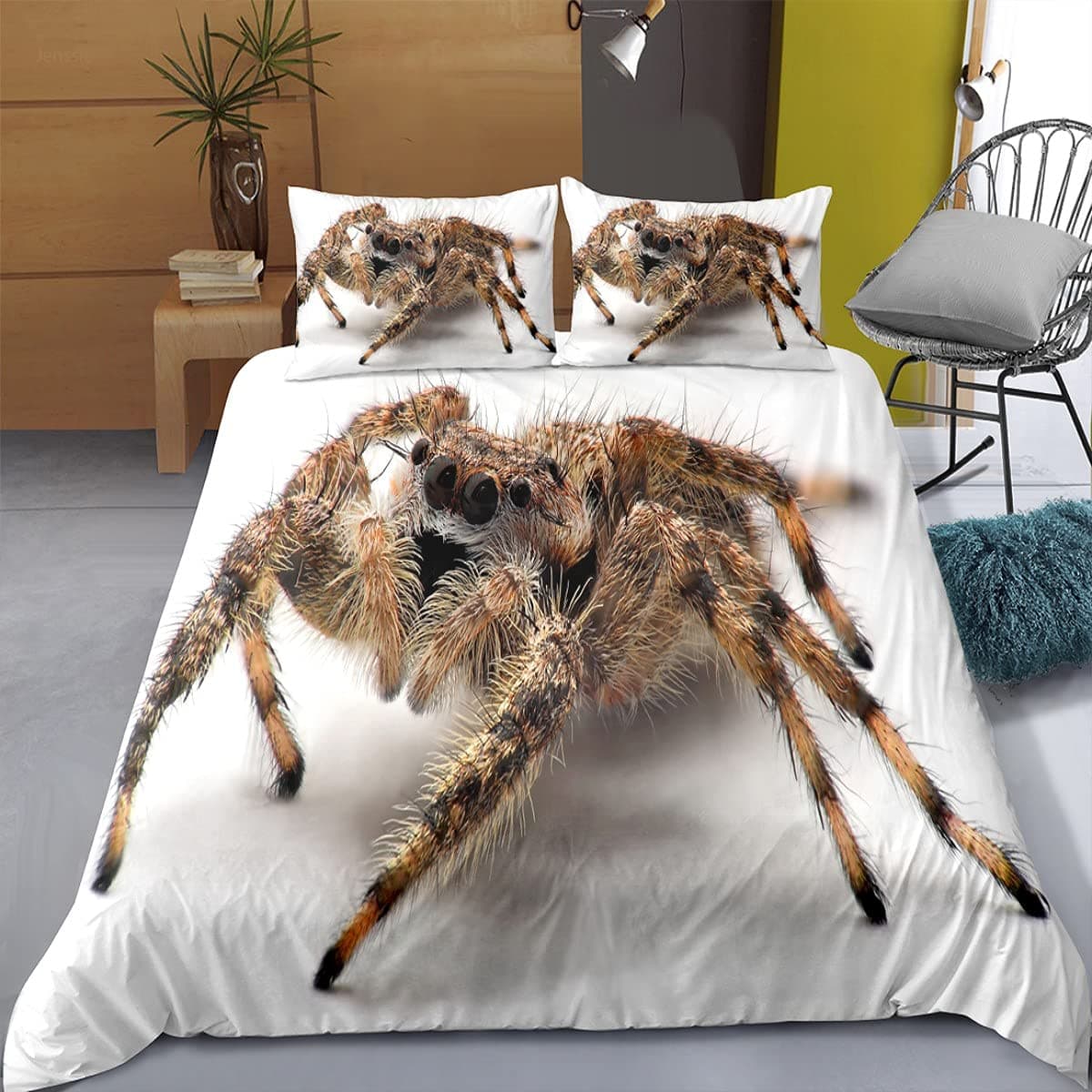 Tarantula Print Beddengoed Set Zwart Bruin Spider Dekbed Cover, Insect Thema Zachte Dekbedovertrek Voor Kinderen Tiener, Wit AU Single(140x210cm)