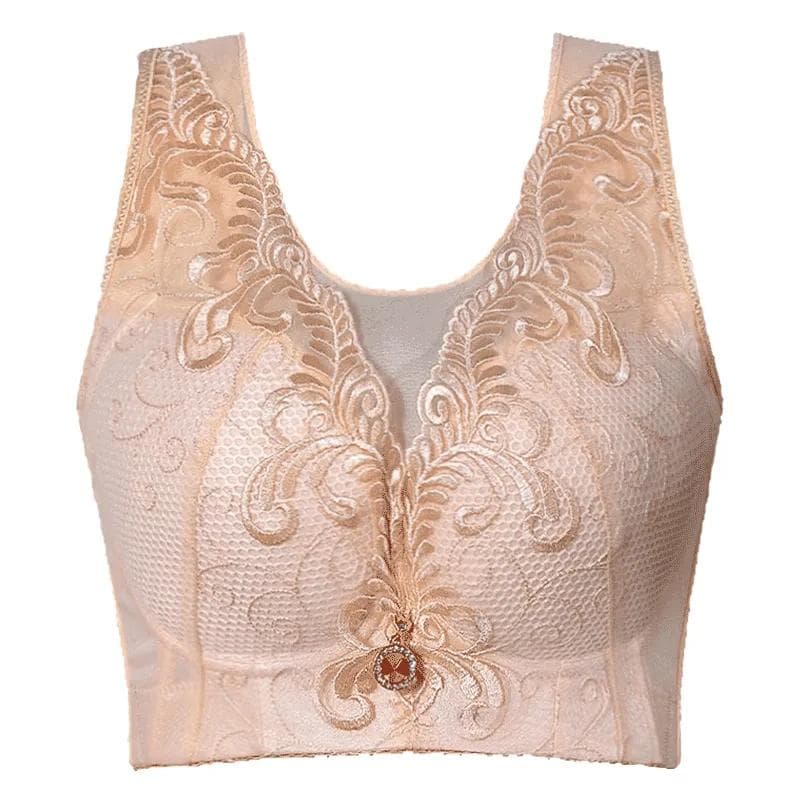 Sexy Push Up Bras Women Plus Size Bra 34-52 C D E Cup Thin Gathered Wireless Brassiere Underwear Embroidery Floral Bralette Female 34/75C beige