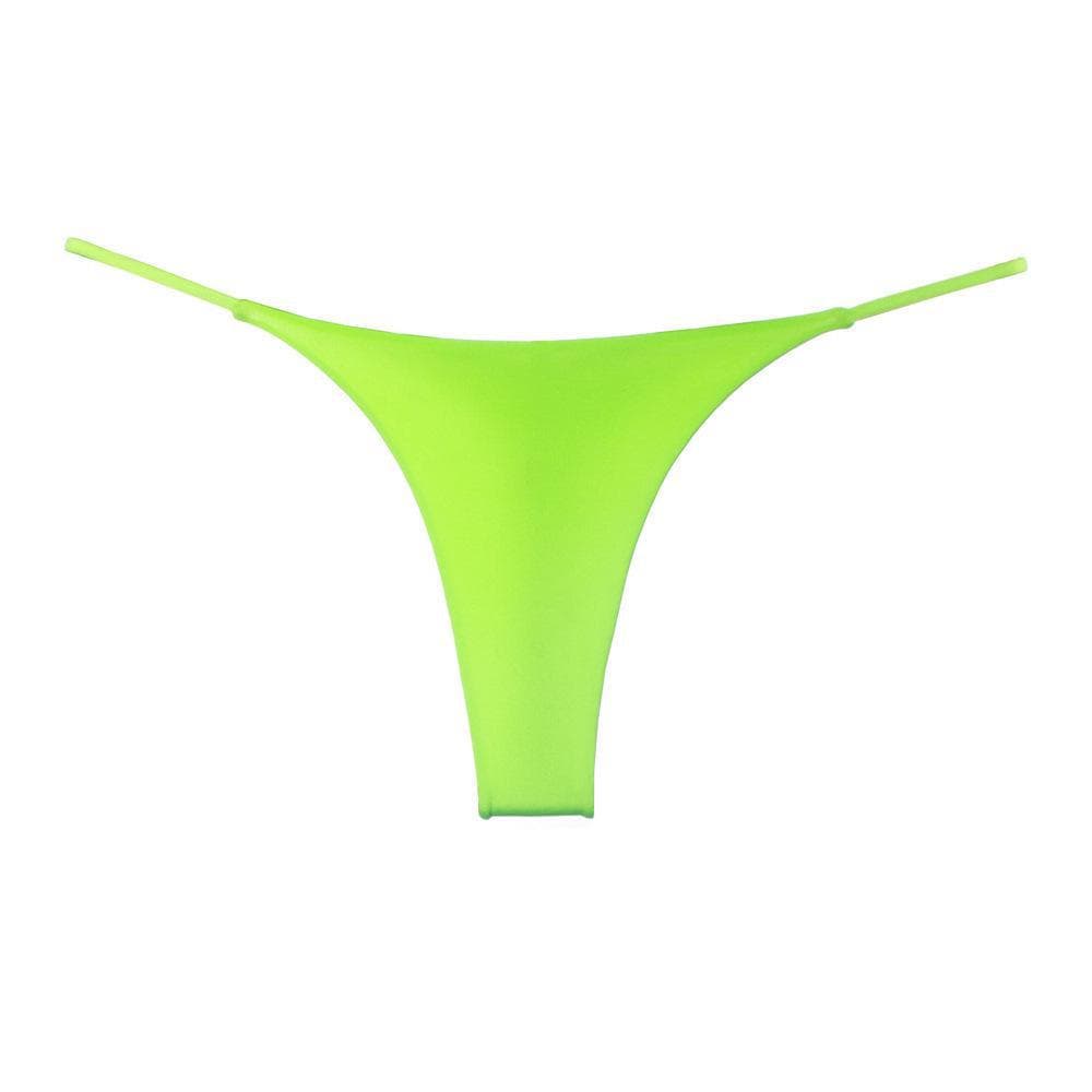 Yuxiangge Double-Layer Thin Strap Thong Bikini Panties for Women XXL fluorescent green