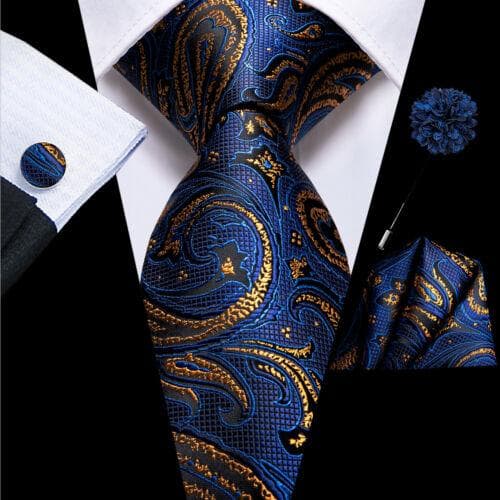 Hi-Tie Mens Silk Necktie Set Striped Paisley Solid Tie Pocket Square Cufflinks N-3382