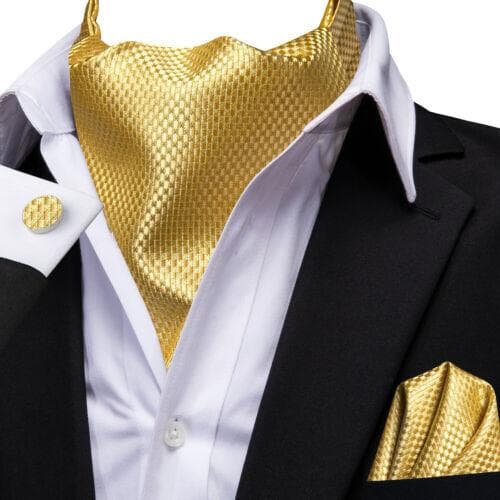 Gold Paisley Mens Silk Ascot Cravat Tie Formal Scarf Handkerchief Cufflinks Set AS-1106
