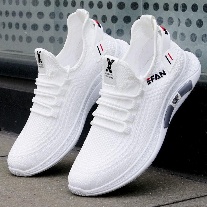Men's Breathable Mesh Sneakers - Lightweight Non-Slip Rubber Sole 42 white