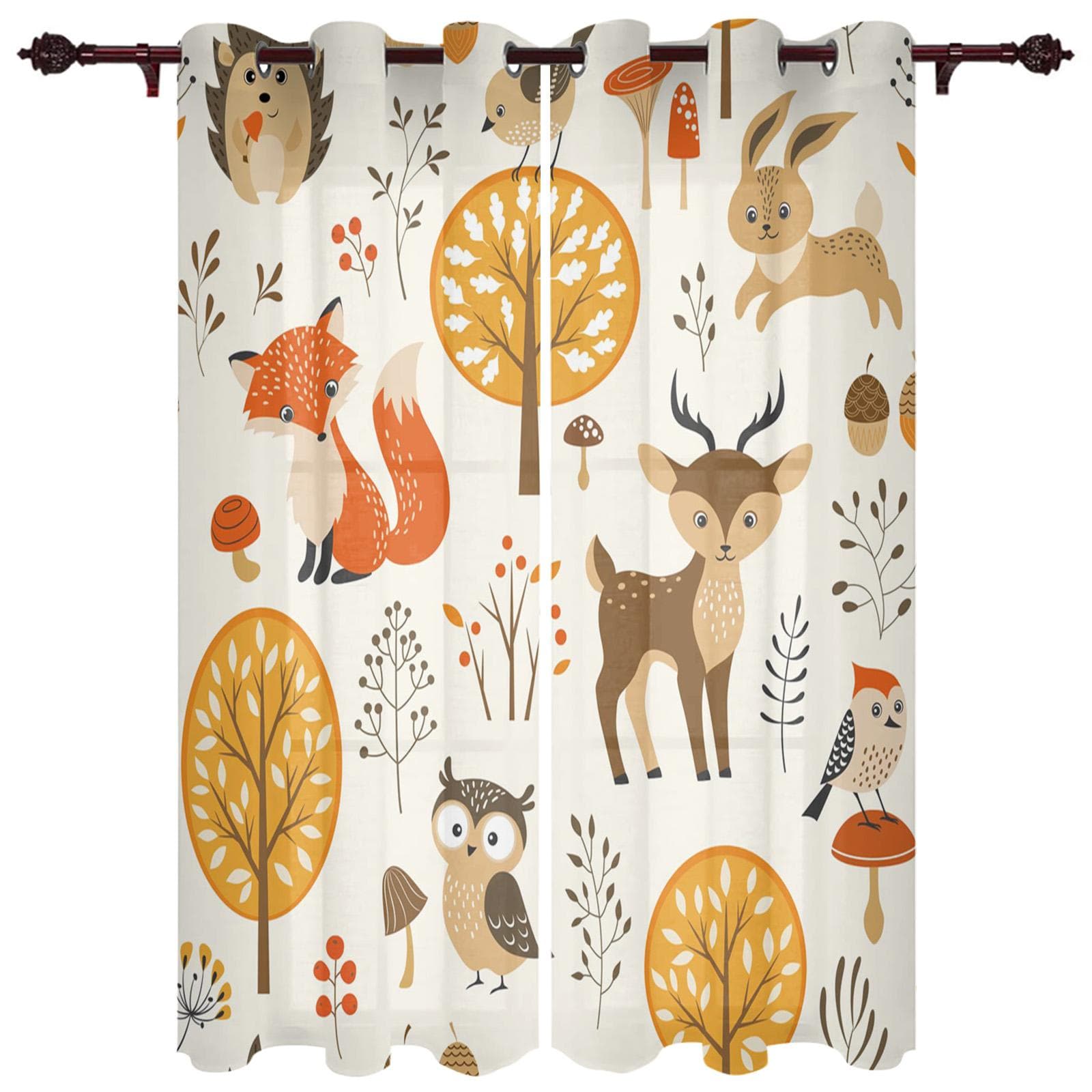 Red Fox Animal Window Curtains Curtains for Living Room Decorative Items Living Room 135W x 60H(cm)