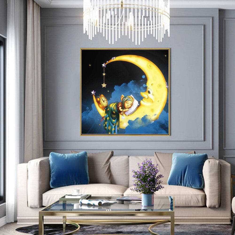 5d Diamond Painting Full Drill Moon Diamond Embroidery Cross-stitch Cartoon Diamond Mosaic Girl 30x30CM