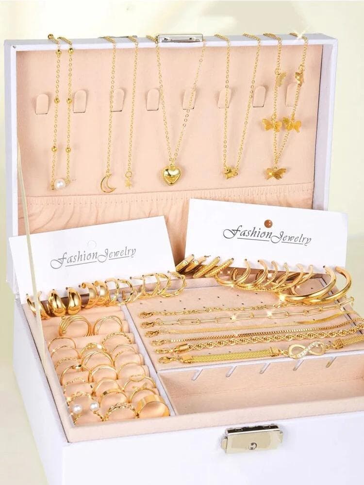 IF ME 46 Pieces Gold Color Butterfly Star Chain Heart Ring Infinity Bracelets Hoop Earrings Silver Color Fashion Jewelry Set New