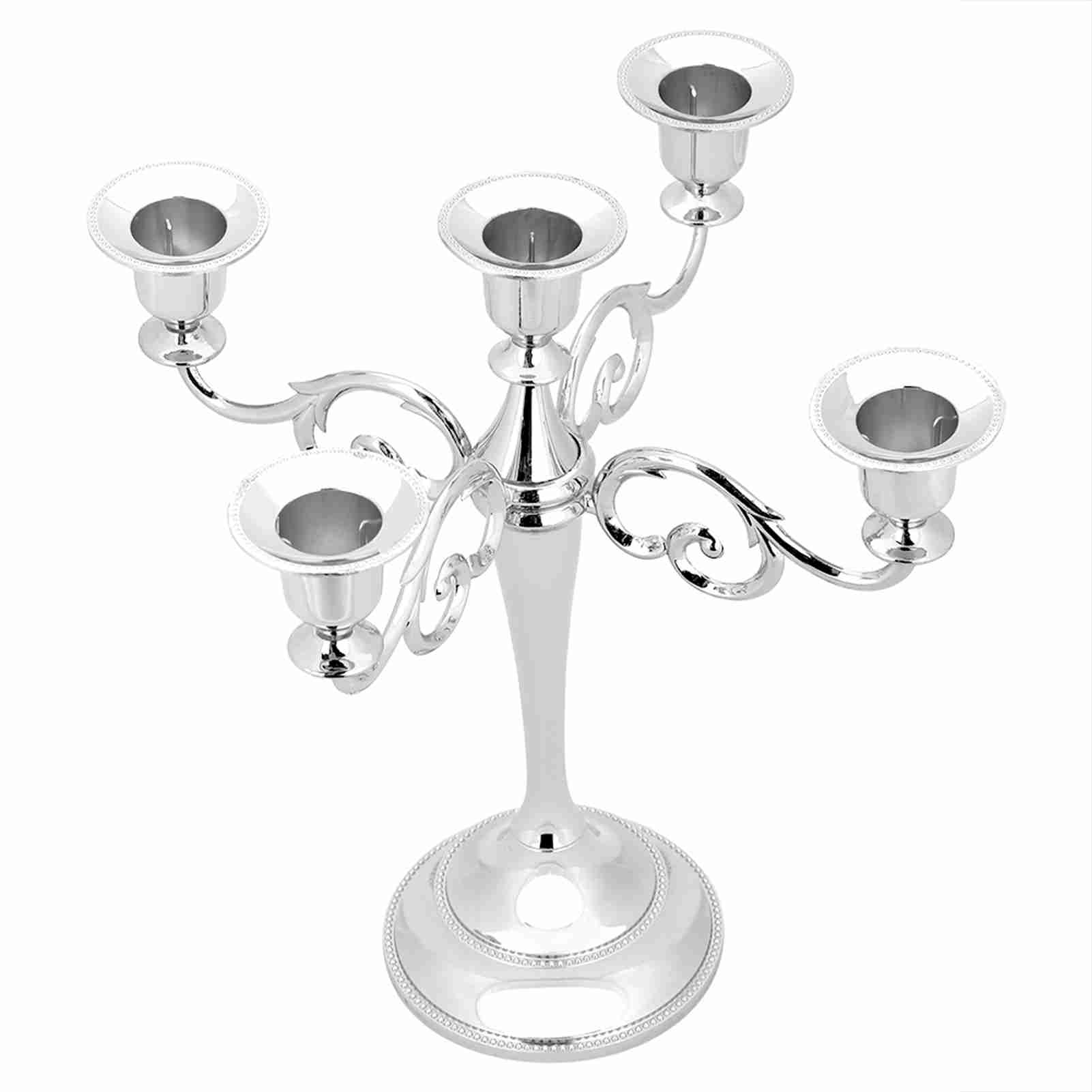 5 Arms Vintage Candlestick Metal Crafts Candle Holder Stand Wedding Party Home Decor Silver Silver