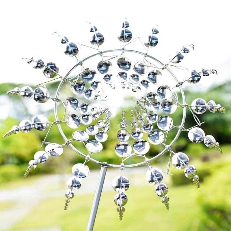 Outdoor Rotating Metal Windmill Sculpture Personalized Irregular Craft Decoration Wind Solar Spinners Yard Garden Decor silver