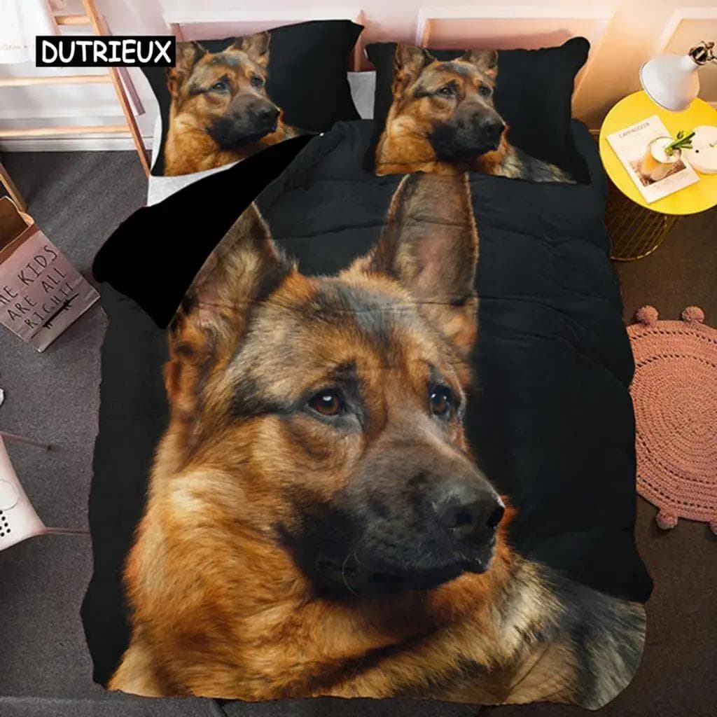 Dog Bedding Set German Shepherd Cute Pet Dog Animal Duvet Cover Sets Bed Linen for Adults Children Dog Lover Gift Bedroom Decor 70x133cm 2pcs
