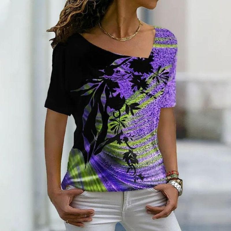 New Women's T-Shirts, Floral Print, Women's Clothing, Short Sleeve Tops, V-Neck Sweatshirts, Streetwear, Oversized T-Shirts, Ladies Tee 3XL