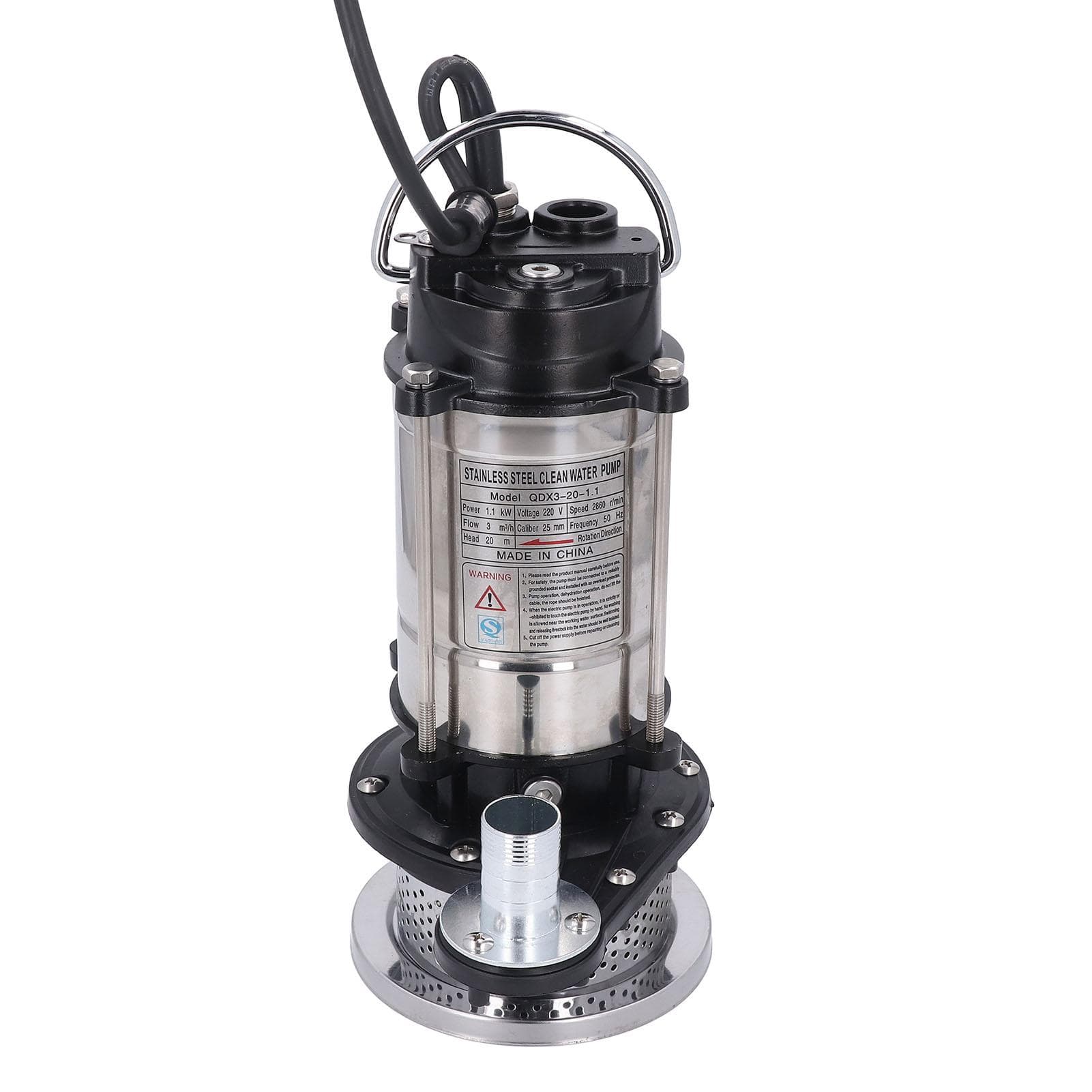 Stainless Steel Submersible Pump Electric Water Removal Transfer 1100W 20M Head 3meter3h for Pool