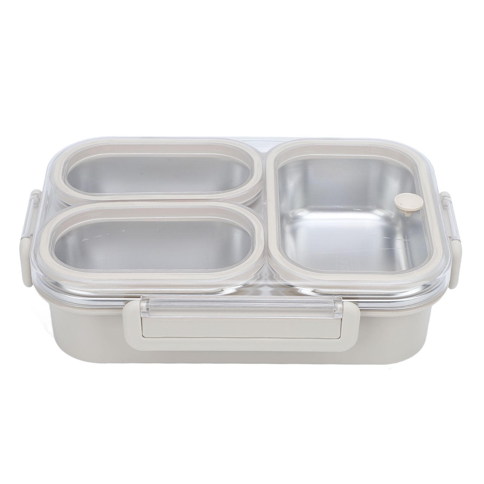 Divided Lunch Box 304 Stainless Steel Leakproof Heatable 3 Compartments Rectangular Food Container Gray