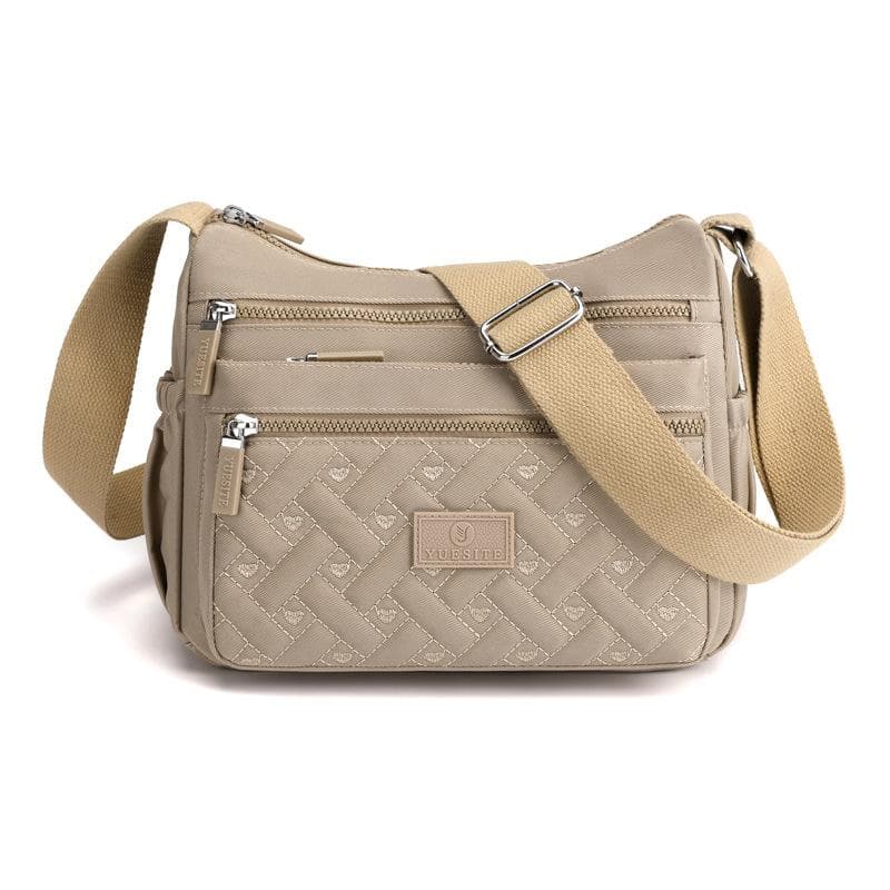 Women's Multi-compartment Shoulder Bag Creative Diamond Embroidery Thread Messenger Bag Large-capacity Water-repellent Nylon Bag one size khaki