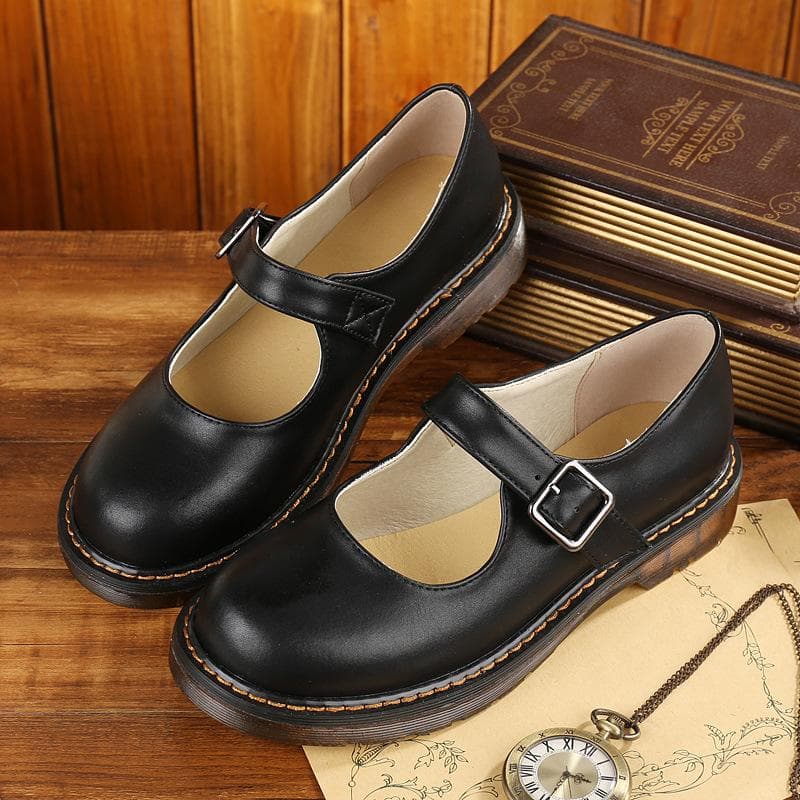 Literary And Retro Women'S Shoes Flat Mori Women'S Japanese Mary Jane Single Shoes Low-Top Round Head College Style Doll Leather Shoes 38 black