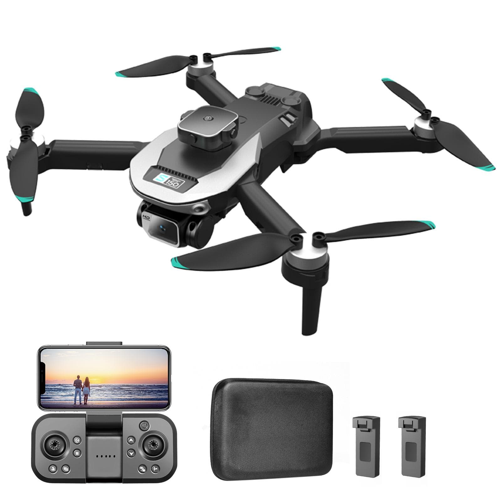 Remote Control Drone with Camera 8K Dual Camera Obstacle Avoidance WiFi FPV Brushless Motor Optical 2 battery black