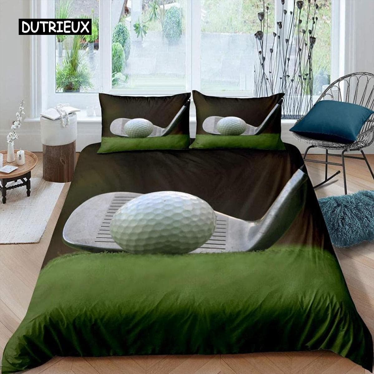 Golf Duvet Cover Set Golf Club Athlete Twin Bedding Set Microfiber Grass Leaf Branches Sports Game Theme Double King Quilt Cover 155x215cm 3pcs