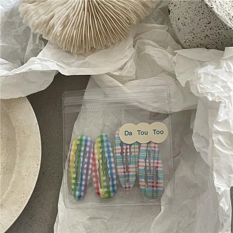 4pcs/set Fashion Color Contrast Plaid Water Drop BB Clip Cute Student Female Broken Hair Fringe Hairpin Headwear