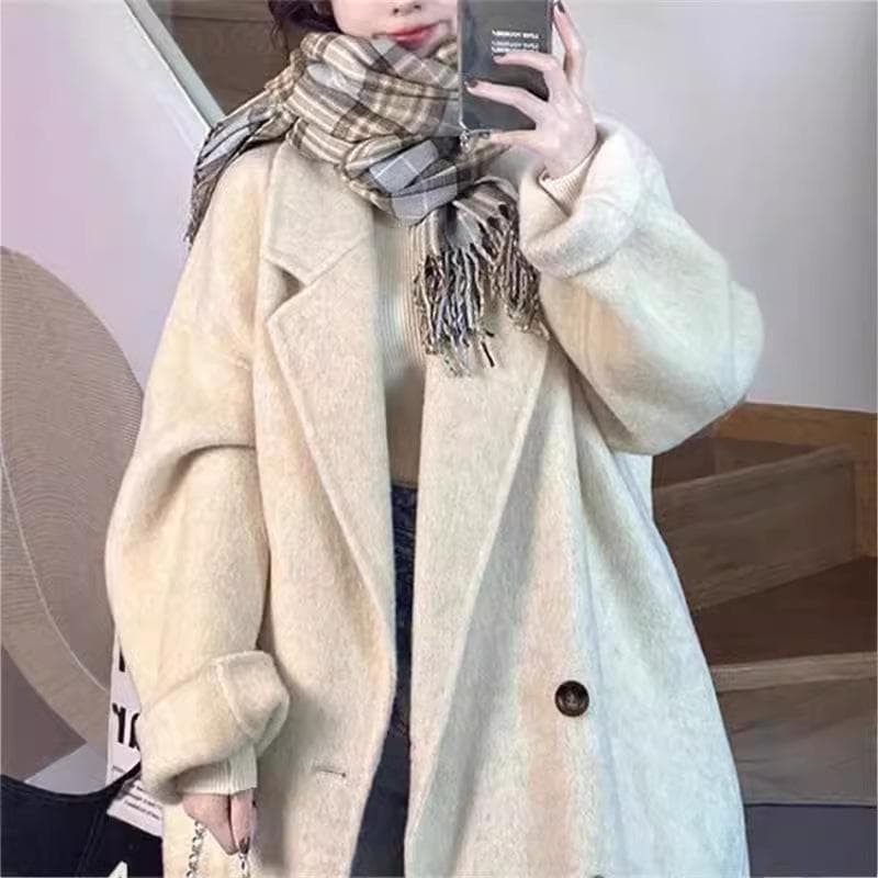 Double-sided Cashmere Coat Women's Korean Version Medium and Long Double-breasted Coat Coat M