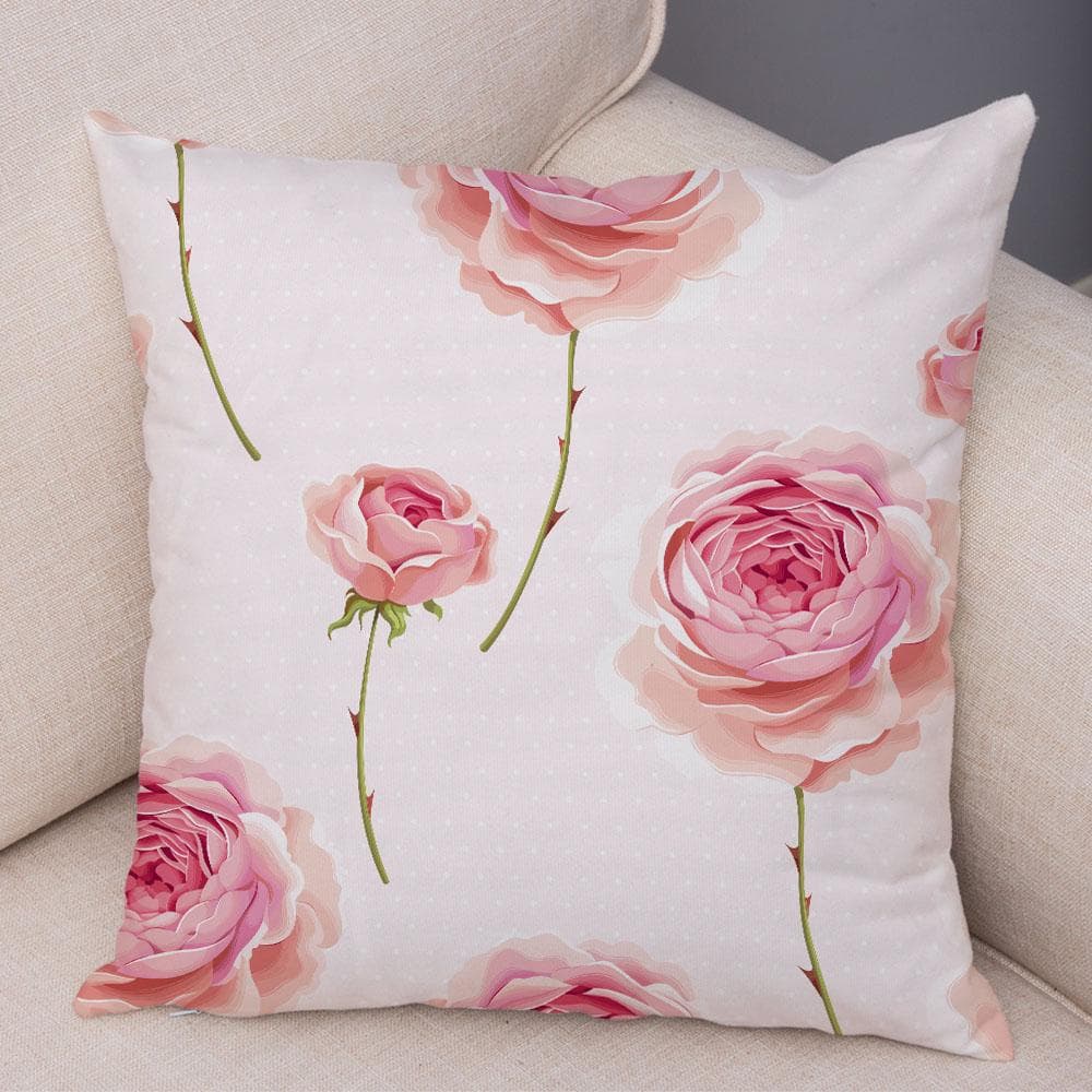 Rose Red Flower Pillowcase Decorative Bird Flower Plant Pillowcase Cushion Sofa Home Car 50x50cm
