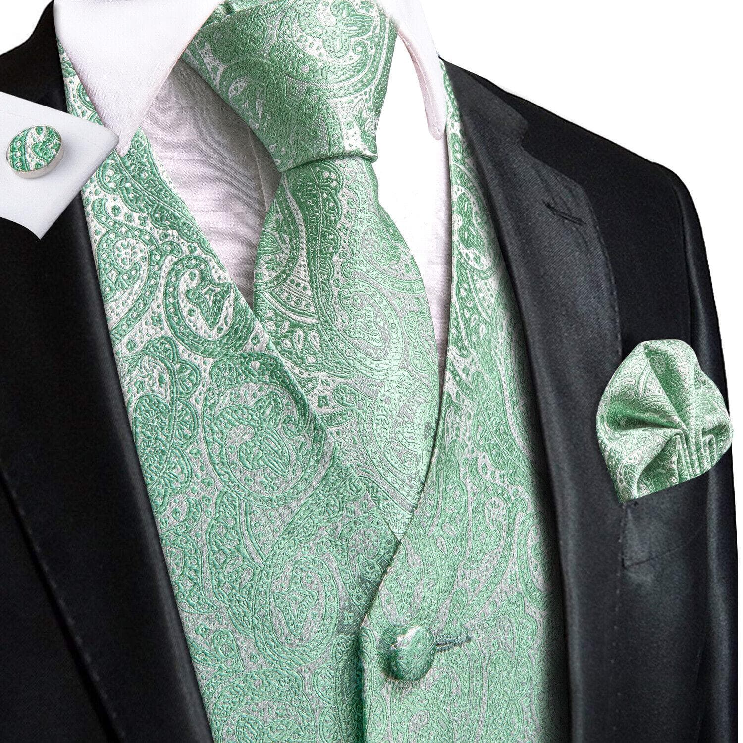 Mens Formal Wedding Waistcoat Solid Floral Suit Vest Slim Tuxedo Silk Tie Set M