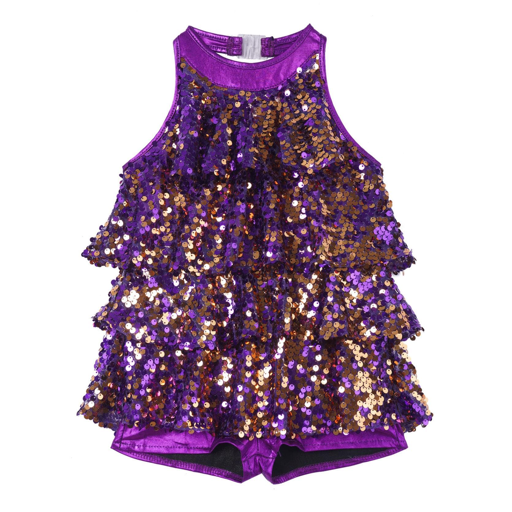 Kids Shiny Sequins Gymnastics Shorty Unitards Dress Girls Ballet Leotard Latin Jazz Dance Costume 5-6 Years purple