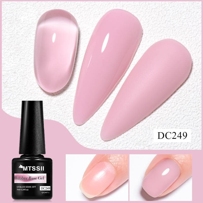 MTSSII 7ml Rubber Base Gel Nude Pink Purple Transparent Color Gel Nail Polish Sparking Glitter Chrome Semi Permanent Soak Off UV LED Nail Art Varnish DC249