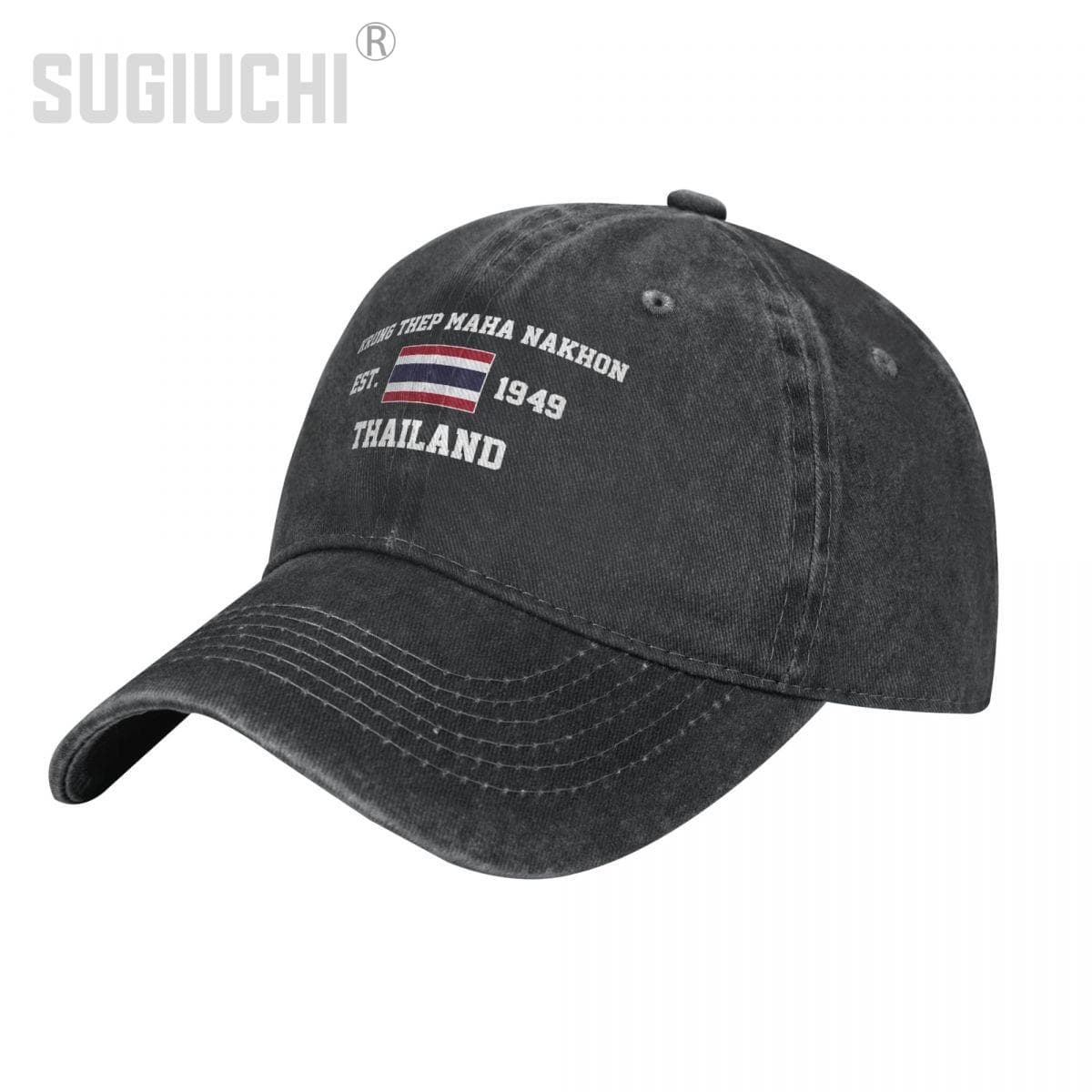 Flag of Thailand EST.1949 Krung Thep Maha Nakhon Unisex Adult Washed Denim Baseball Cap Unisex Vintage Cotton Patriotic Trucker Hat One Size