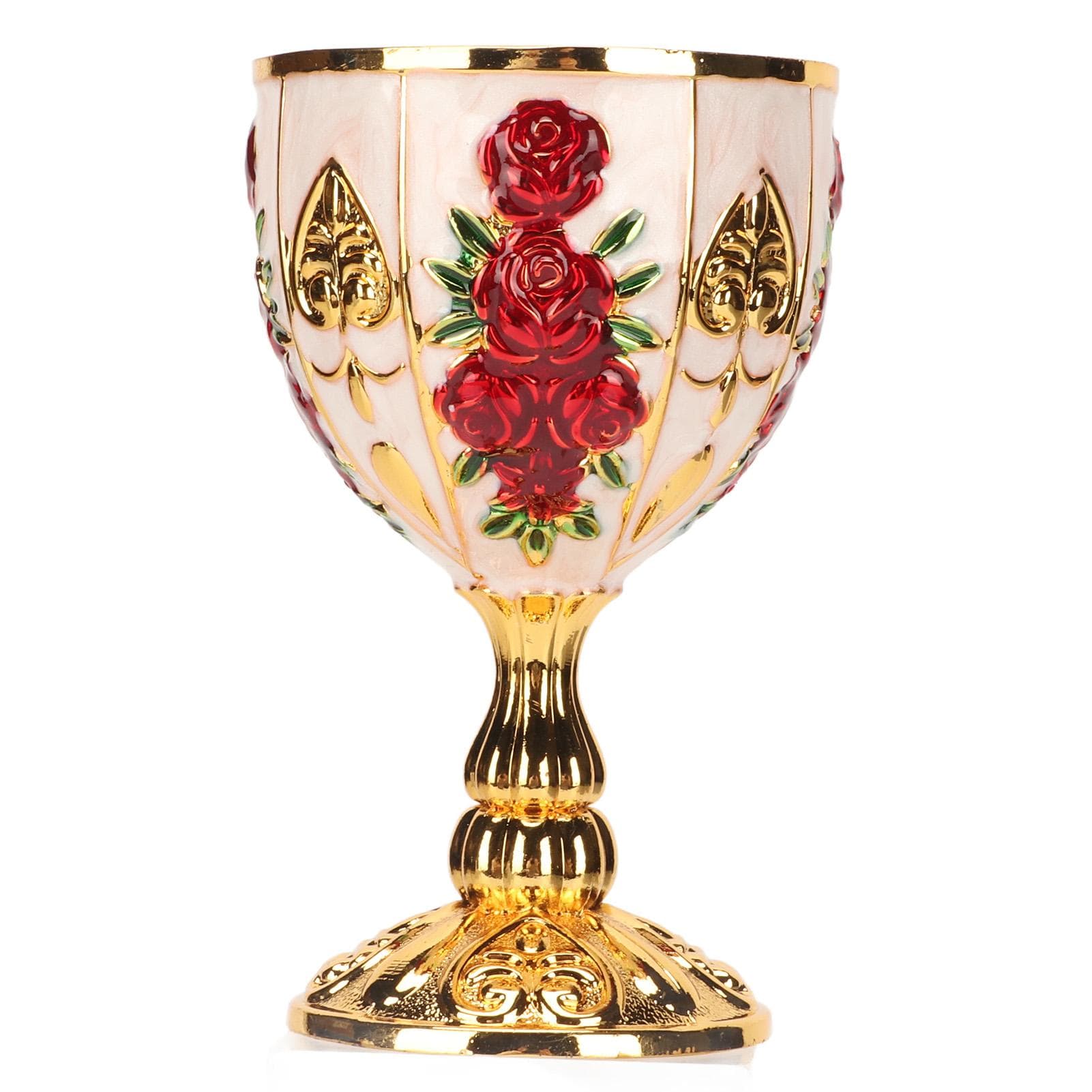 Gold Chalice 4 Inch High Zinc Alloy Retro Embossed Flower Pattern Elegant Pimp Cup for Party L