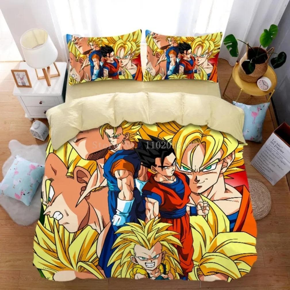 Anime Dragon-Ball Bedding Set,Dragon-Ball Duvet Cover,Duvet Comforter Quilt Cover Set Super Saiyan Bedding Set For Adult Kids 140x210cm 2pcs