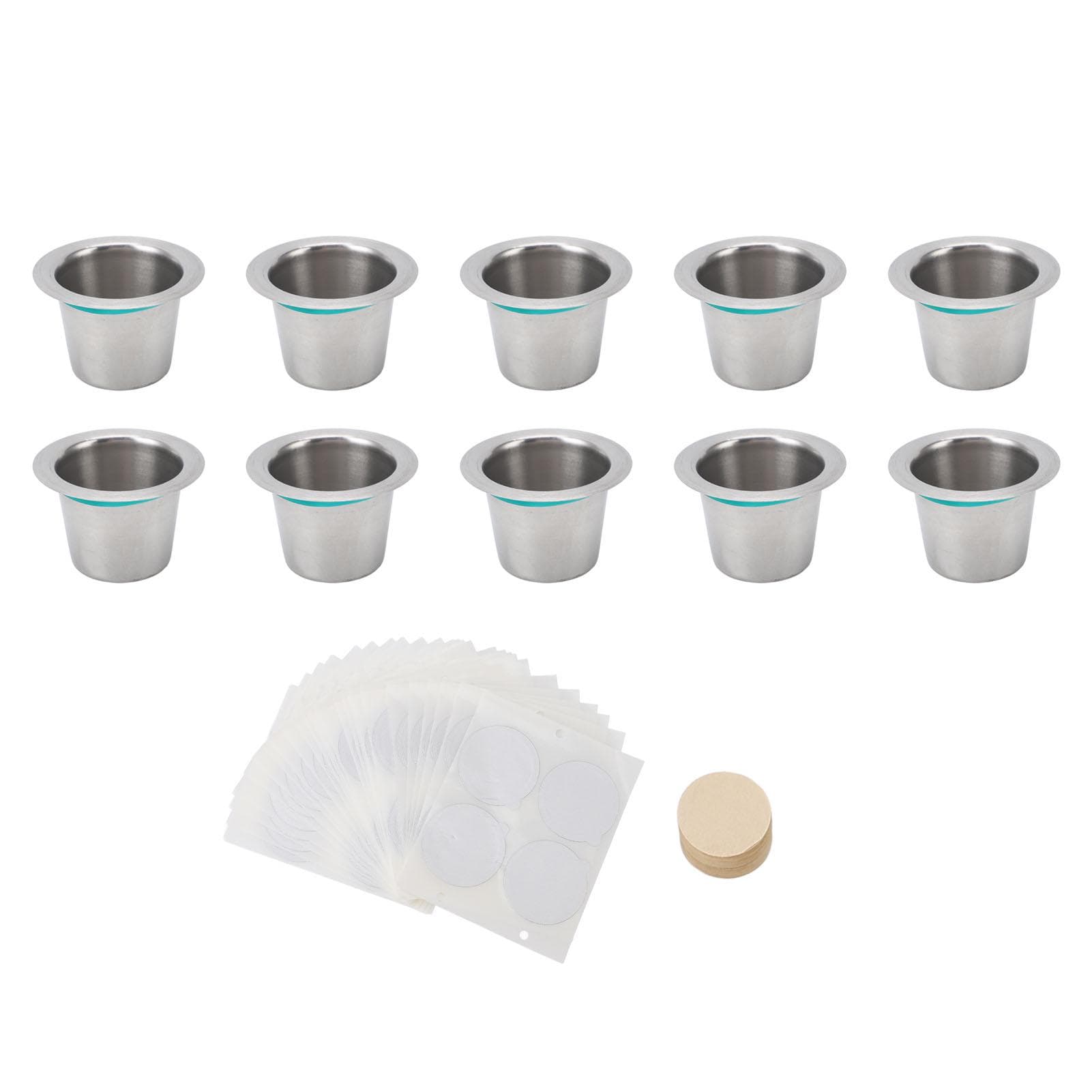 10PCS Refillable Coffee Capsules Cup Stainless Steel Reusable Coffee Pods with Aluminum Foil Lids L