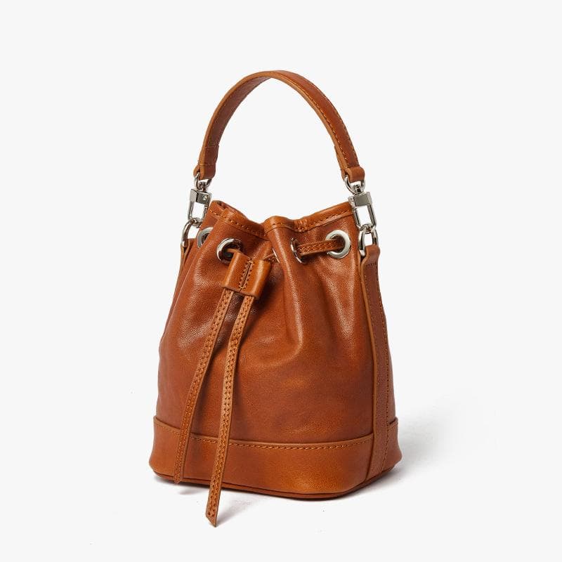 Top-grain Leather Bucket Bag, Retro Niche Design, Fashionable Handbag, High-end Single-shoulder Crossbody Bag