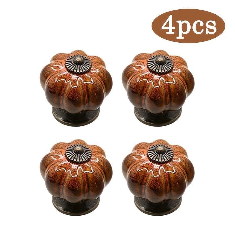 4pcs Vintage Ceramic Pumpkin Cabinet Knob Pulls for Kitchen, Cabinet, Cupboard, Bathroom, Dresser, Closet Armoire, Leopard Orange 4-Pack