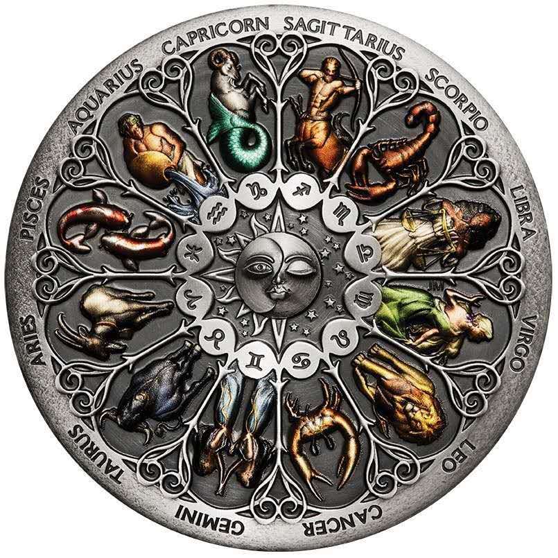 Very Beautiful Tuvalu Zodiac Challenge Silver Coin TheSignof Zodiac Constellation Colorful Souvenir Coins