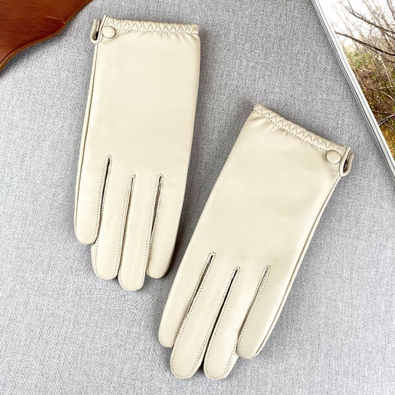 Leather Gloves Women'S Thin Touchscreen Driving Electric Car Simple And Fashionable Short Top Layer Sheepskin M
